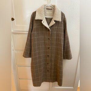 Christy Dawn Brown Checkered Teddy Jacket with Cream Collar